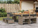 9 Piece Garden Dining Set with Cushions Grey Poly Rattan 3211142
