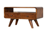 Solid Wood Mini Chestnut Curved Media Unit, 2 Drawers and Open Slot, Dark Brown B2743P402944