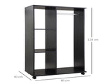 Open Wardrobe on Wheels, Bedroom Wardrobe with Clothes Hanging Rail, 3 Storage Shelves, Mobile T3398P328092