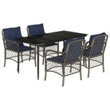 5 Piece Garden Dining Set with Cushions Grey Poly Rattan 3212183