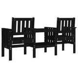 Garden Bench with Table 2-Seater Black Solid Wood Pine 825153