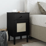 Bedside Cabinet SENJA Rattan Look Black 40x35x65 cm Solid Wood Pine 358015