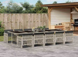 11 Piece Garden Dining Set with Cushions Light Grey Poly Rattan 3210755