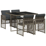 5 Piece Garden Dining Set with Cushions Grey Poly Rattan 3210716