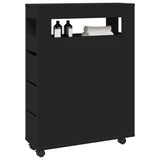 Narrow Bathroom Cabinet with Wheels Black Engineered Wood 855269