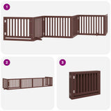 Dog Gate with Door Foldable 6 Panels Brown 480 cm Poplar Wood 3155689