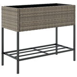 ZNTS Garden Planter with Shelf Grey Poly Rattan 366386