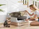 XXL Stainless Steel Cat Litter Tray, Enclosed Cat Litter Box with 90&deg Flip Cover, Double Doors, T3398P549952