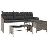 Garden Sofa with Table and Cushions L-Shaped Grey Poly Rattan 365574