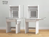 Small Vanity Desk with Mirror LED Lights, Compact Dressing Table with Drop Leaf, Open Shelves T3398P378102