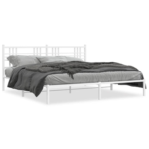 ZNTS Metal Bed Frame with Headboard White 200x200 cm 376380