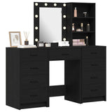 Dressing Table with Mirror Lights 3 pcs Black Engineered wood 3334219