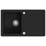 ZNTS Granite Kitchen Sink Single Basin with Drainer Reversible Black 141669