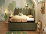 Upholstered Daybed with Pull-Out Bed, Crown-shaped Trundle Bed, 3FT Single Sofa Bed 90 x 190 cm, N601P431271U