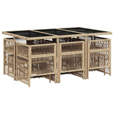 11 Piece Garden Dining Set with Cushions Mix Beige Poly Rattan 3210972