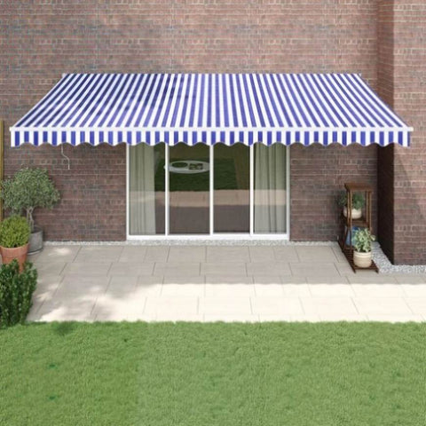 Retractable Awning Blue and White 5x3 m Fabric and Aluminium 3154425