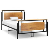 Bed Frame Black Solid oak wood, powder-coated metal, MDF Double 324871