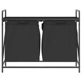 Laundry Basket 2 Compartments with Shelf Black Oak 859075