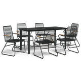 7 Piece Garden Dining Set Black PVC Rattan 3156573