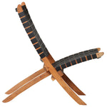 Folding Chair Crossed-Stripe Black Real Leather 246366