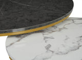 Round Coffee Modern Coffee Table Set of 2 Marble Pattern Top with Metal Frame, Small Side WF307775AAA
