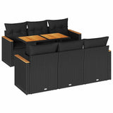7 Piece Garden Sofa Set with Cushions Black Poly Rattan Acacia 3327443