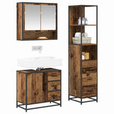 Bathroom Furniture Set with Door 3 pcs Old Wood Engineered Wood 3402521