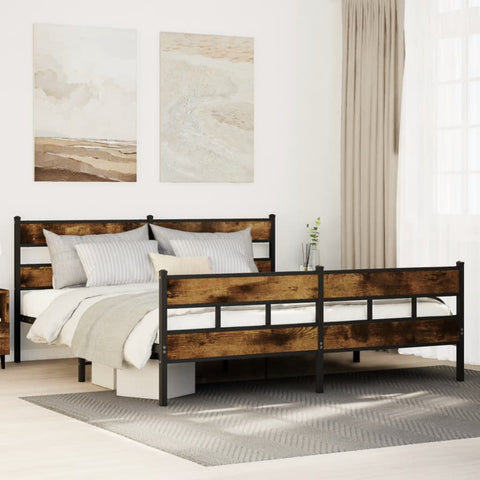 Metal Bed Frame without Mattress Smoked Oak 193x203 cm 3308468