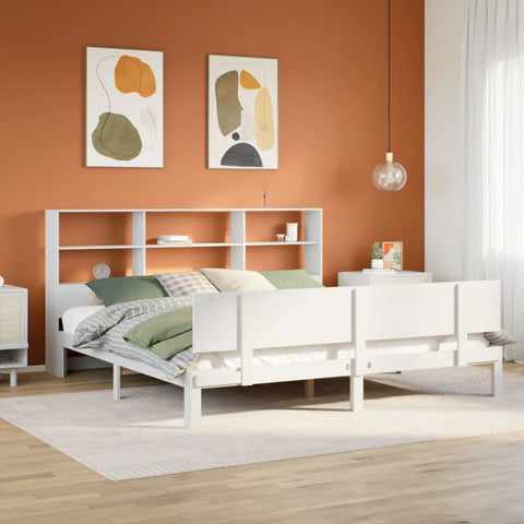 ZNTS Bookcase Bed without Mattress White 180x200 cm Super King Solid Wood Pine 3322673