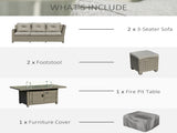 8-Seater Outdoor PE Rattan Sofa Set Conversation Set w/ Fire Pit Table, L-Shape Sofa, Footstool and T3398P320001