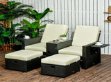 5PC PE Rattan Sun Lounger, Outdoor Wicker 5-level Adjustable Recliner Sofa Bed with Storage Side T3398P317829