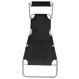 47770 Folding Sun Lounger with Canopy Black Aluminium