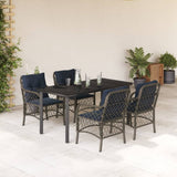 5 Piece Garden Dining Set with Cushions Grey Poly Rattan 3212190