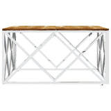 Coffee Table Silver Stainless Steel and Solid Wood Acacia 349975