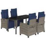 5 Piece Garden Dining Set with Cushions Grey Poly Rattan 3213054