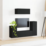 TV Cabinet Set 4 pcs Black Engineered Wood 3409115