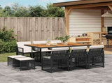 11 Piece Garden Dining Set with Cushions Black Poly Rattan 3210795