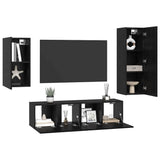 TV Cabinet Set Wall-mounted 4 pcs Black Oak Engineered Wood 3393283