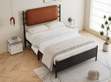 Metal 4ft6 double bed 135190cm, With a PU-upholstered headboard, Durable and Sturdy, Youth N604P390164B