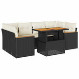 6 Piece Garden Sofa Set with Cushions Black Poly Rattan Acacia 3327451