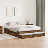 Storage Bed Frame with Drawer Smoked Oak 150 cm Engineered Wood 3335649
