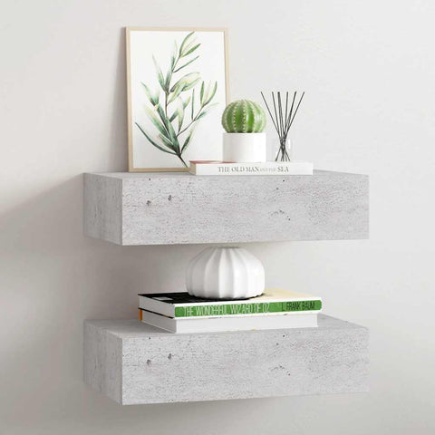 Wall Drawer Shelves 2 pcs Concrete Grey 40x23.5x10cm MDF 330252