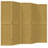 Room Divider 5 Panels Brown Solid Wood Paulownia 358821