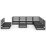 ZNTS 10 Piece Garden Lounge Set Black Solid Pinewood 3075863