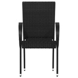 Dining Chair Set of 2 Black PE rattan and powder-coated steel 44238
