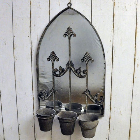 Rusty Wall Mirror With Triple Planter M128