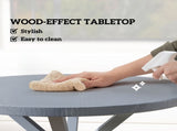 Garden Table, 85cm Round Outdoor Dining Table with Steel Frame, Wood Effect Top, for Balcony, Deck, T3398P377589