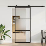 Sliding Door with Hardware Set Black 90x205 cm Tempered Glass 3375958