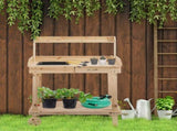 Garden Potting Bench Table, Wooden Work Station, Outdoor Planting Workbench with 2 Wheels, Sink, T3398P315858