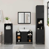 ZNTS 3 Piece Bathroom Furniture Set Black Engineered Wood 3300970